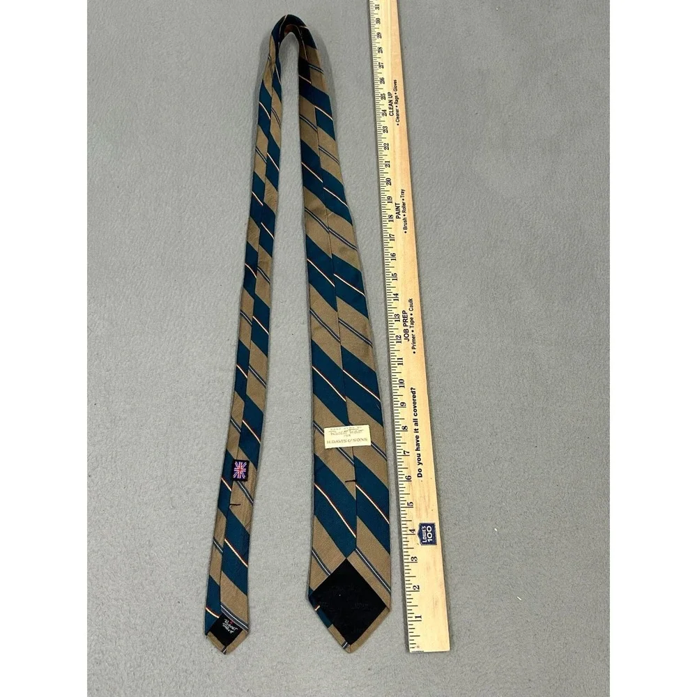 Robert Talbott Tie Mens H. Davis‎ & Sons 100% Silk Hand Sewn Teal Tan Stripped